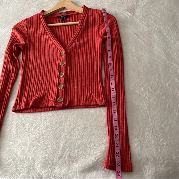 Red Ribbed Cardigan Top - Picture 3 of 6